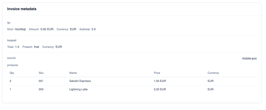 Invoice metadata